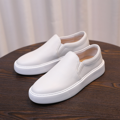 Men's slip-on sneakers made from genuine leather - White & Casual slip-on