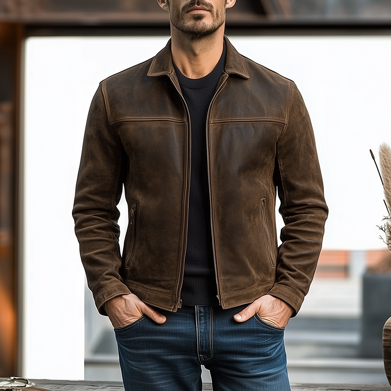 Mens Classic Fashion Cremallera PU Chaqueta de cuero