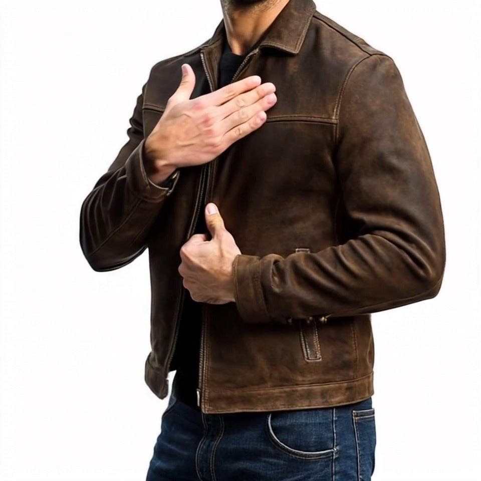 Mens Classic Fashion Cremallera PU Chaqueta de cuero