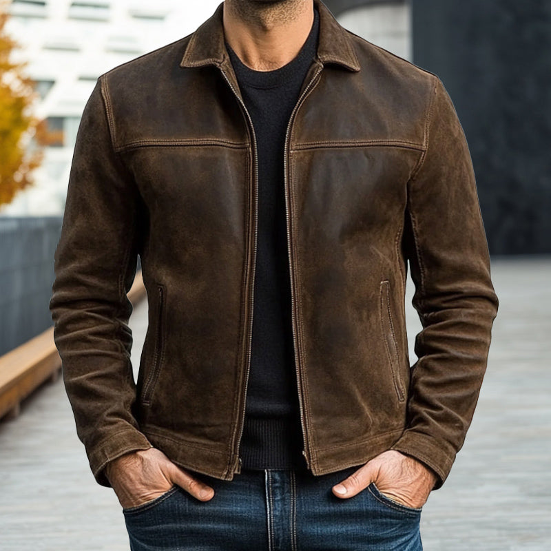 Mens Classic Fashion Cremallera PU Chaqueta de cuero