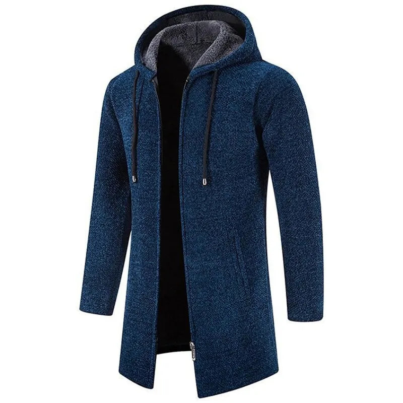 Men's mid-length fleece padded zipper hooded jacket