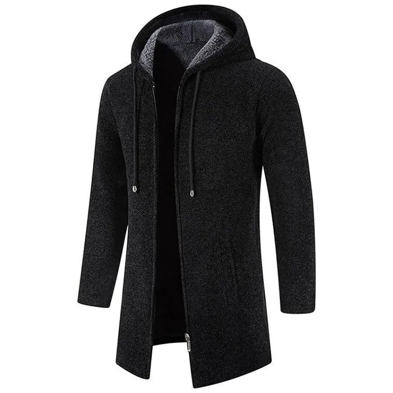 Men's mid-length fleece padded zipper hooded jacket