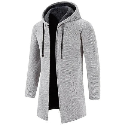 Men's mid-length fleece padded zipper hooded jacket