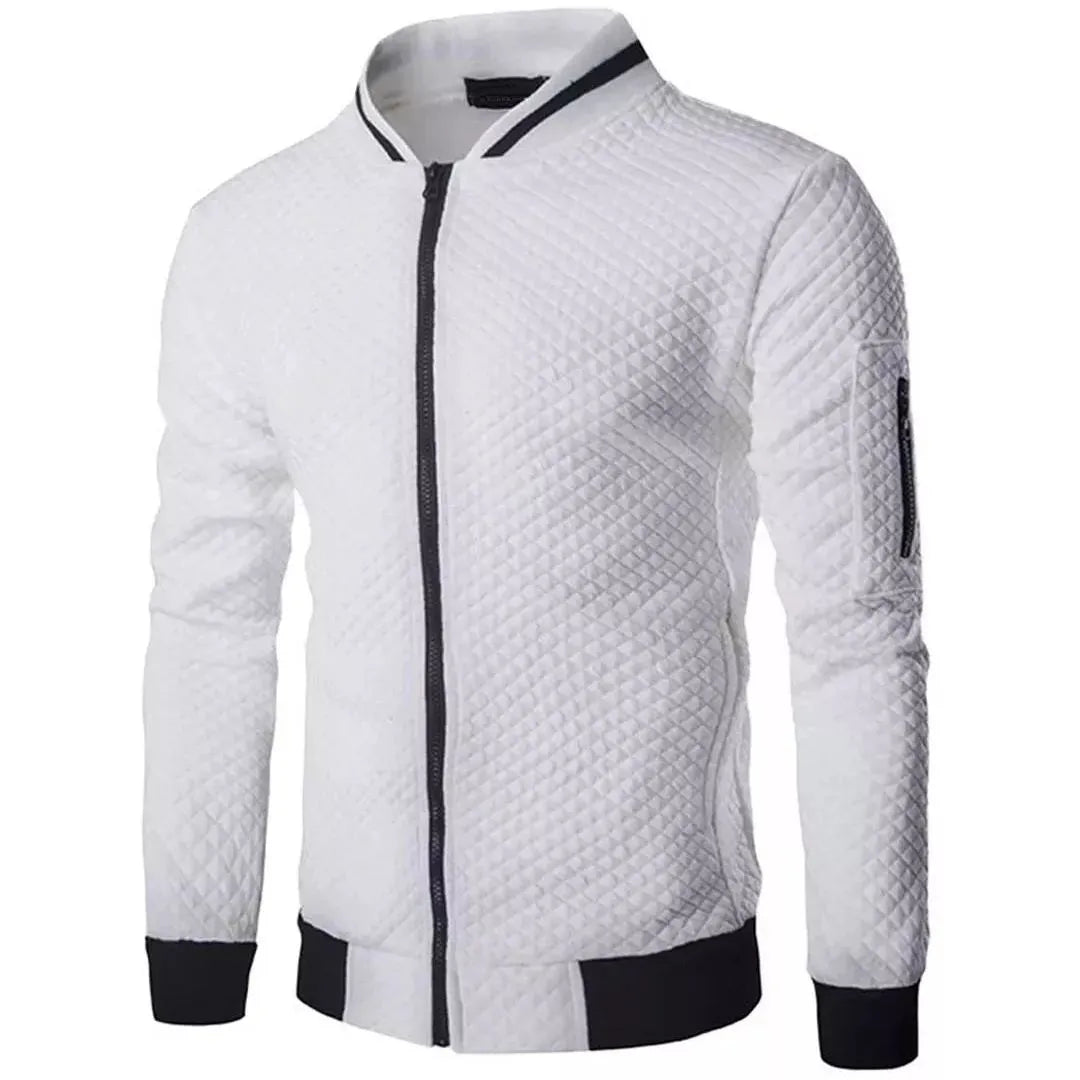 Men's jacquard small checks plain zipper sweat bomber jacket