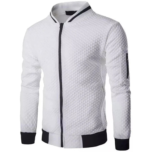 Men's jacquard small checks plain zipper sweat bomber jacket