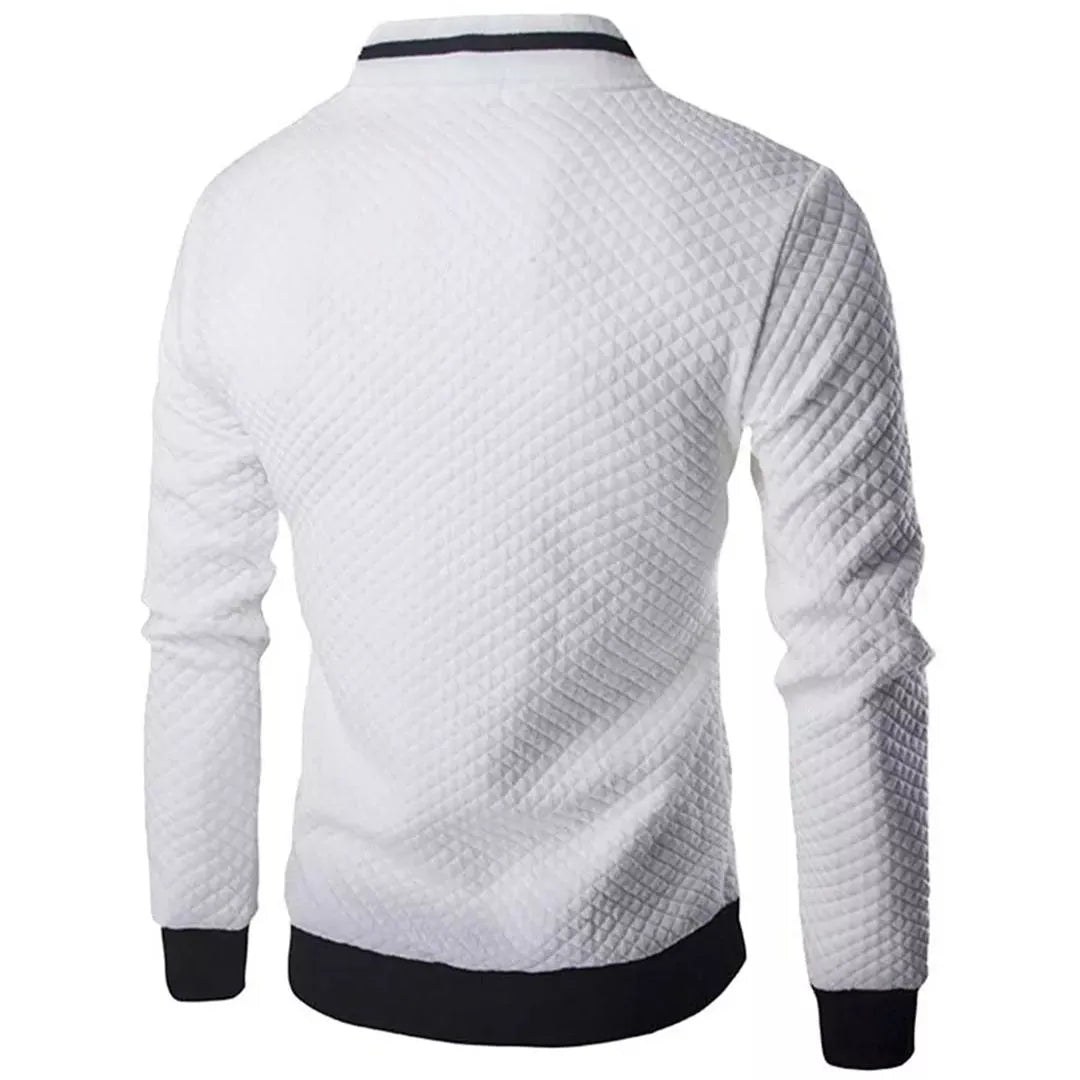 Men's jacquard small checks plain zipper sweat bomber jacket
