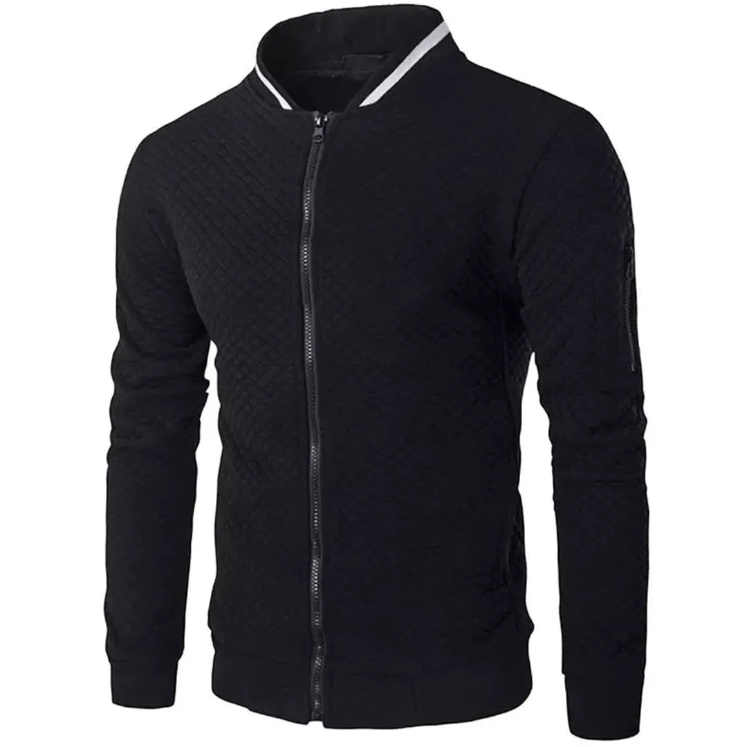 Men's jacquard small checks plain zipper sweat bomber jacket