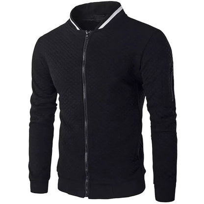 Men's jacquard small checks plain zipper sweat bomber jacket