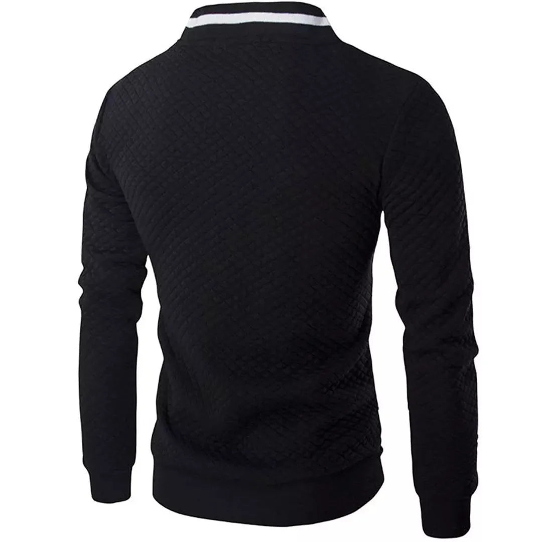 Men's jacquard small checks plain zipper sweat bomber jacket