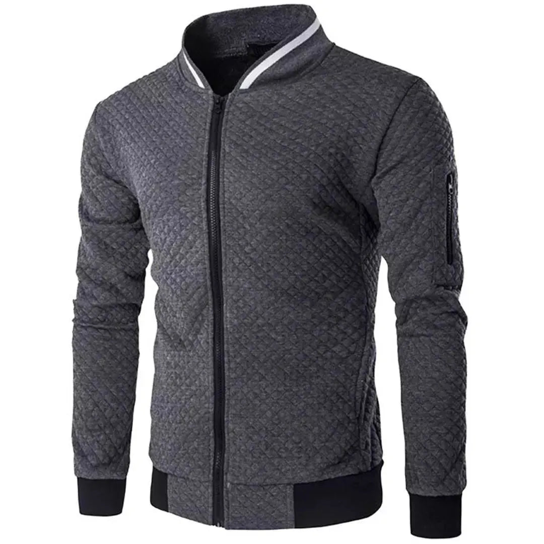 Men's jacquard small checks plain zipper sweat bomber jacket