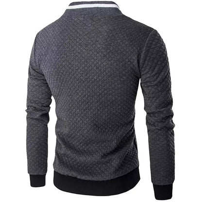 Men's jacquard small checks plain zipper sweat bomber jacket