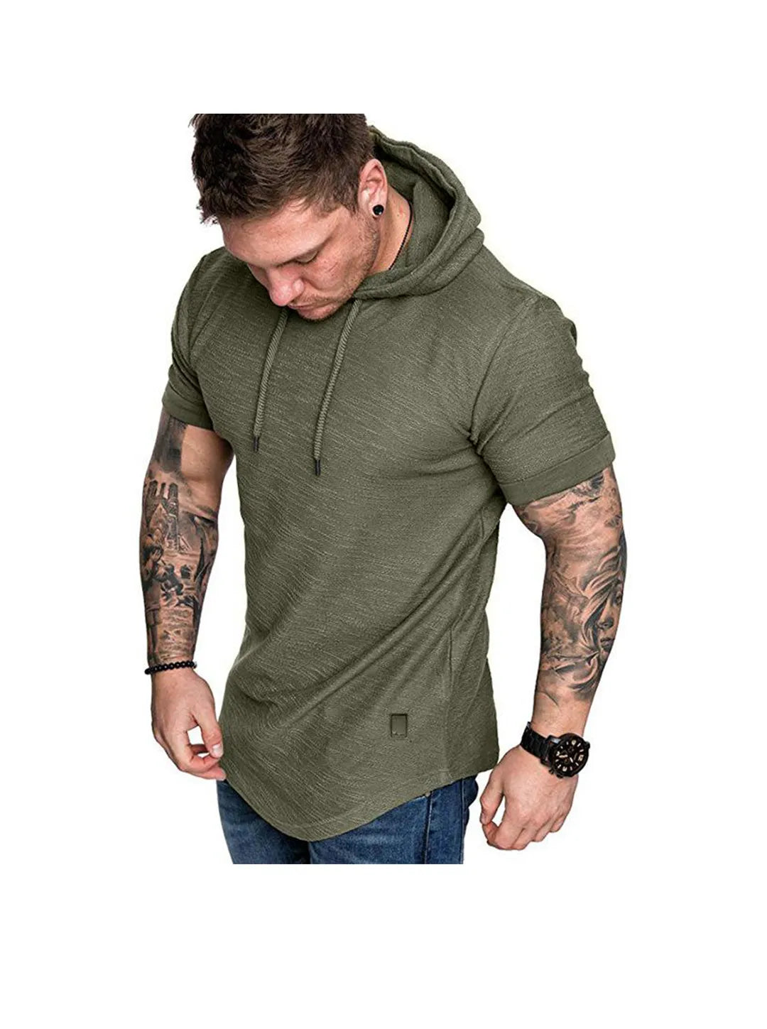 Men's Textured Solid Color High Quality Short Sleeve Pullover Hoodie Soft Breathable