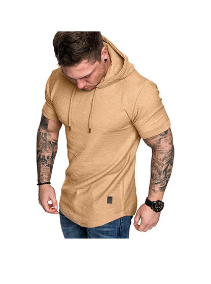 Men's Textured Solid Color High Quality Short Sleeve Pullover Hoodie Soft Breathable