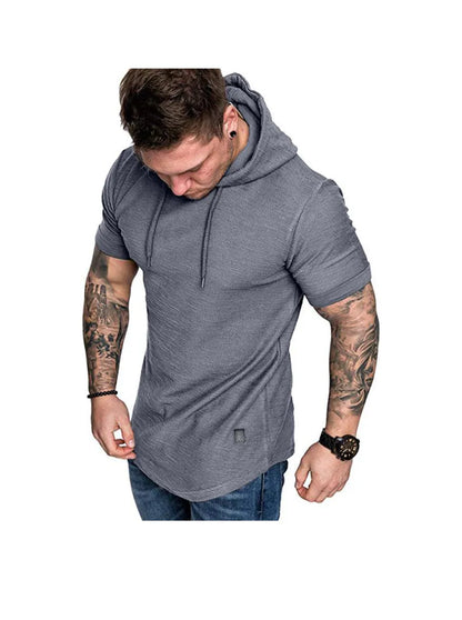 Men's Textured Solid Color High Quality Short Sleeve Pullover Hoodie Soft Breathable