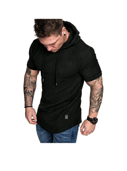Men's Textured Solid Color High Quality Short Sleeve Pullover Hoodie Soft Breathable