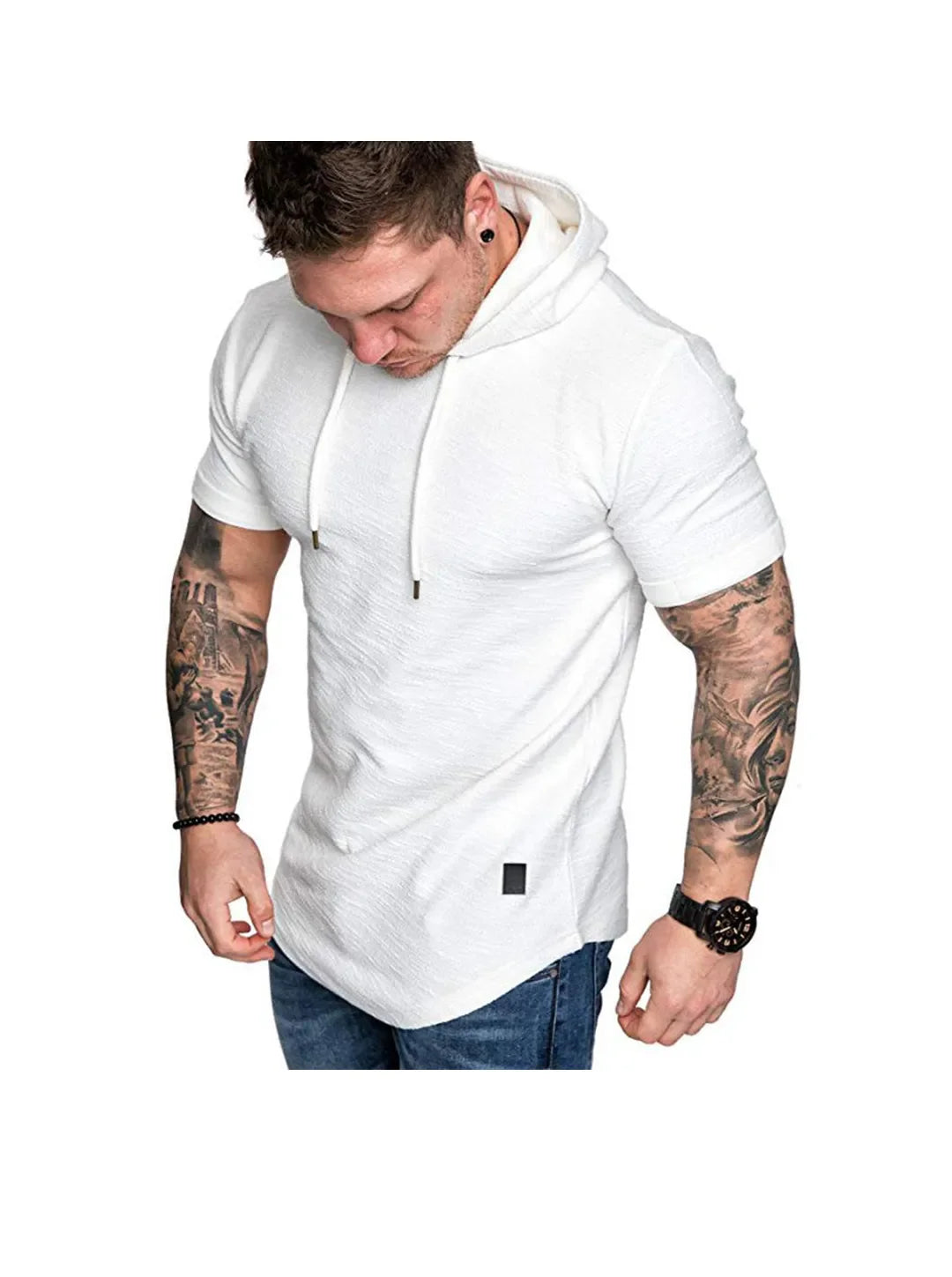 Men's Textured Solid Color High Quality Short Sleeve Pullover Hoodie Soft Breathable
