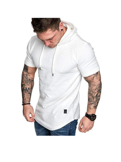 Men's Textured Solid Color High Quality Short Sleeve Pullover Hoodie Soft Breathable
