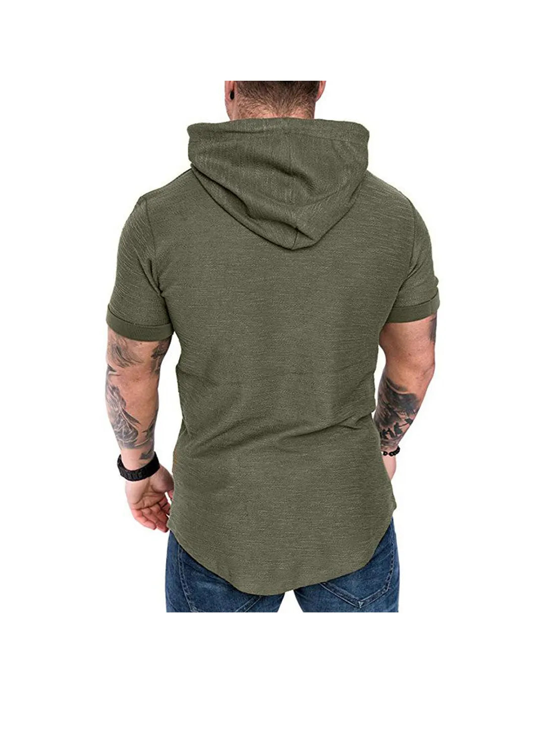 Men's Textured Solid Color High Quality Short Sleeve Pullover Hoodie Soft Breathable