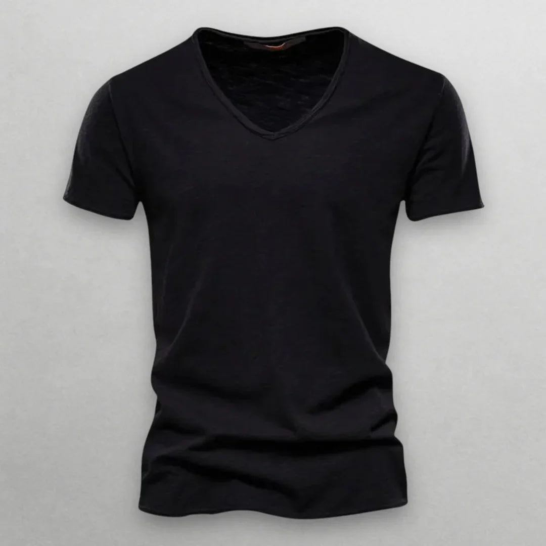 Camiseta de algodón con cuello en V Shinari