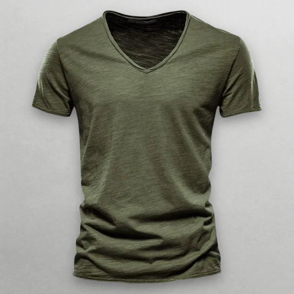Camiseta de algodón con cuello en V Shinari