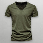 Camiseta de algodón con cuello en V Shinari