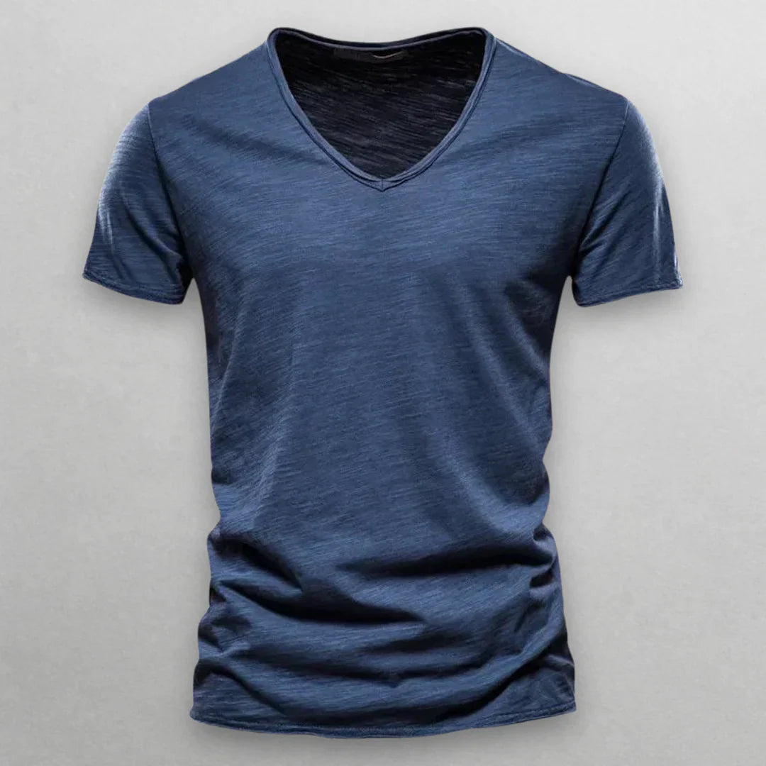 Camiseta de algodón con cuello en V Shinari