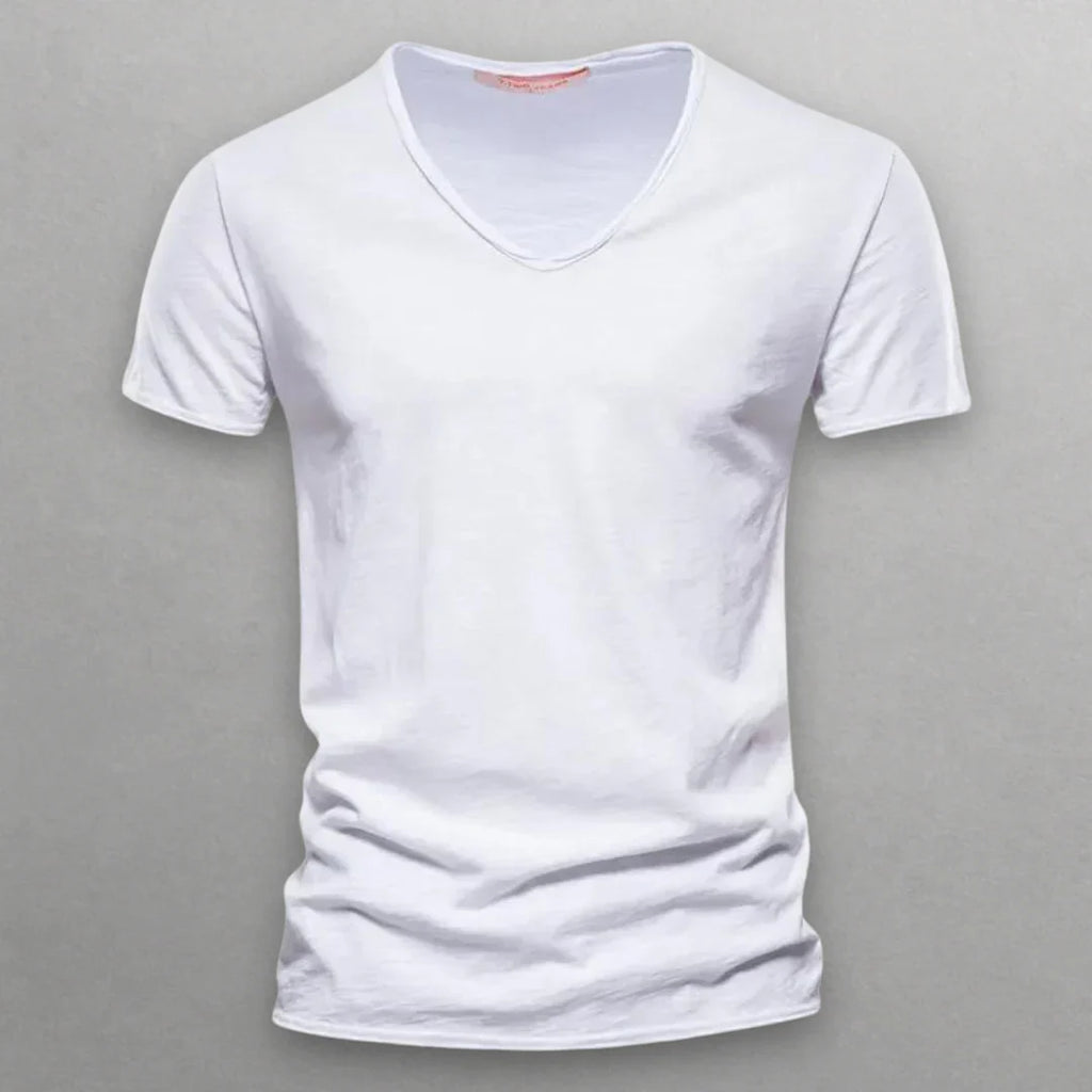 Camiseta de algodón con cuello en V Shinari