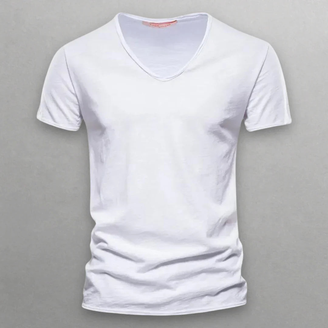 Camiseta de algodón con cuello en V Shinari