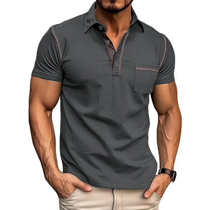 Casual polo shirt with color block design and short sleeves for men