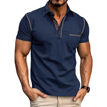 Casual polo shirt with color block design and short sleeves for men