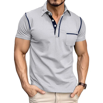 Casual polo shirt with color block design and short sleeves for men