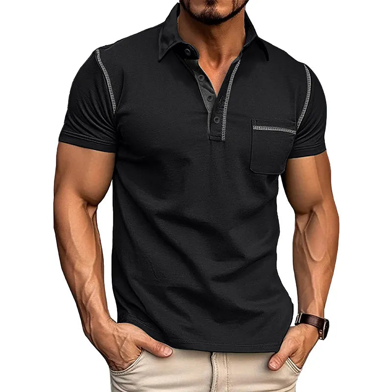 Casual polo shirt with color block design and short sleeves for men