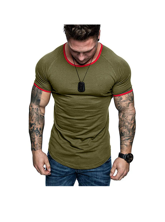 Men's T-shirt with contrasting plain-colored round neckline and raglan sleeves