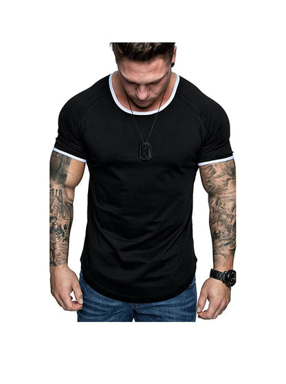 Men's T-shirt with contrasting plain-colored round neckline and raglan sleeves