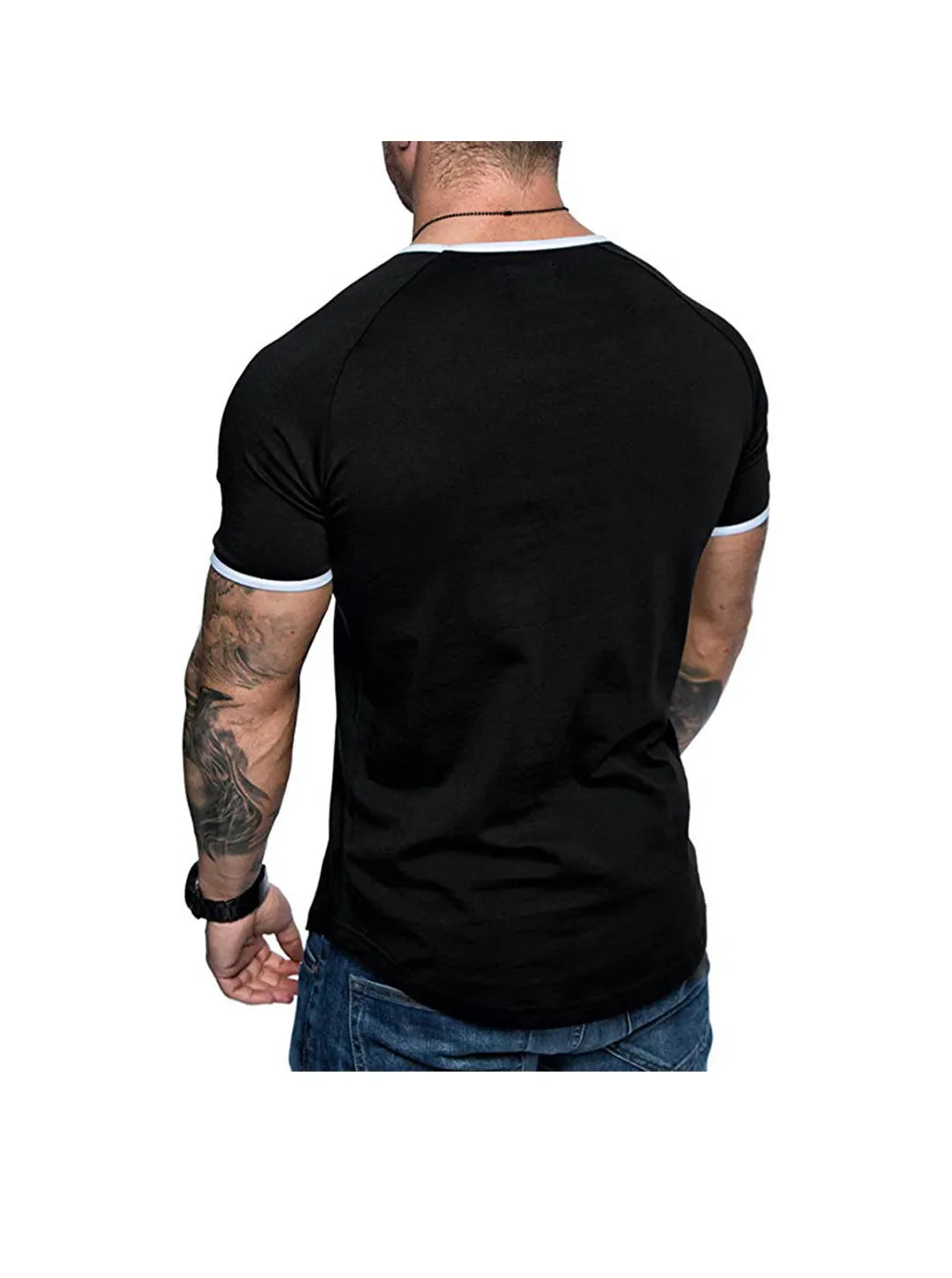 Men's T-shirt with contrasting plain-colored round neckline and raglan sleeves