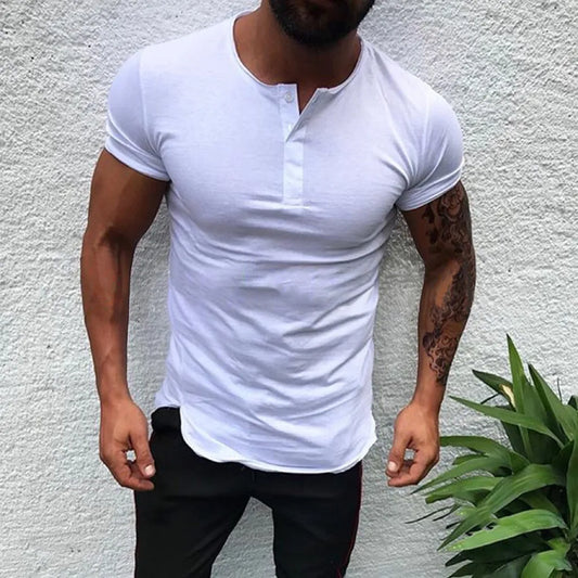 Casual Henley T-shirt for men in a plain color