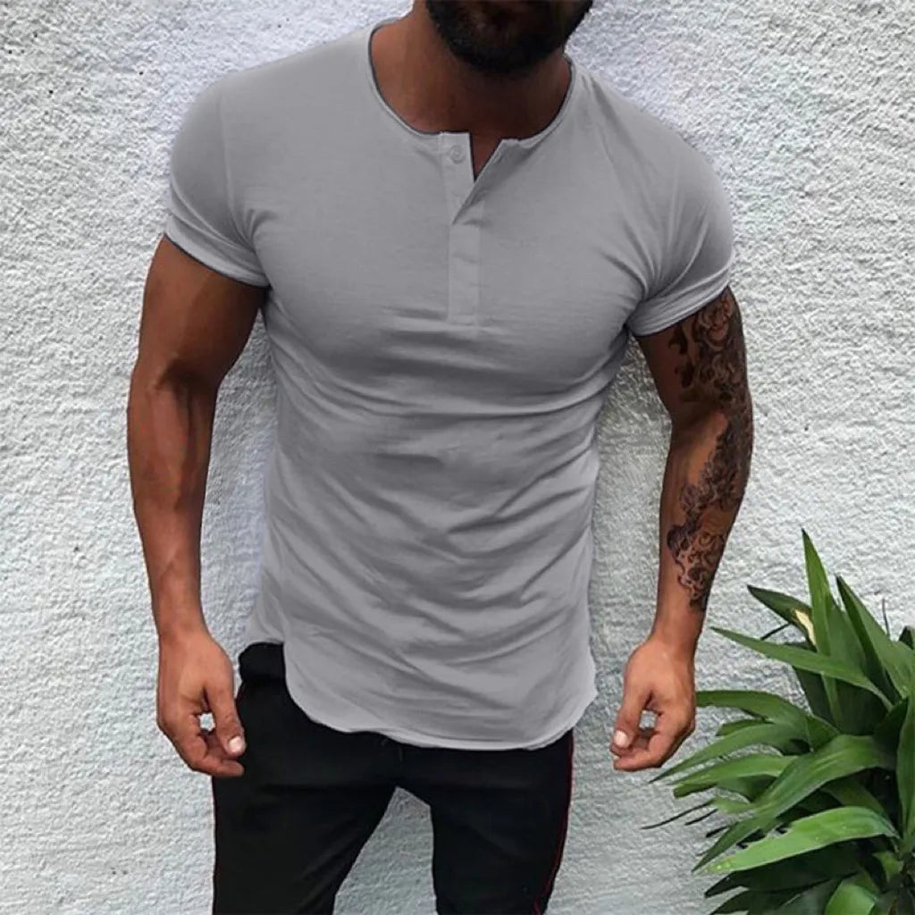Casual Henley T-shirt for men in a plain color