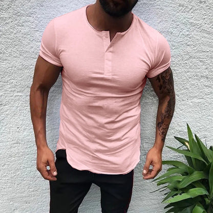 Casual Henley T-shirt for men in a plain color