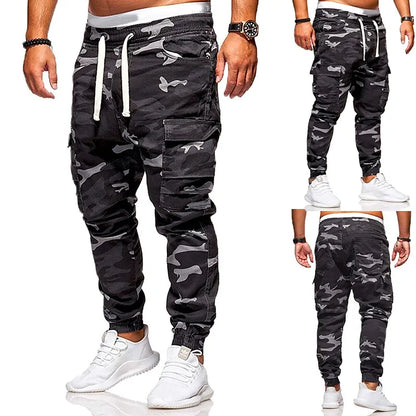 Men's Drawstring Elastic waistband Camouflage Sweatpants Sporty Joggers With Multiple Pockets