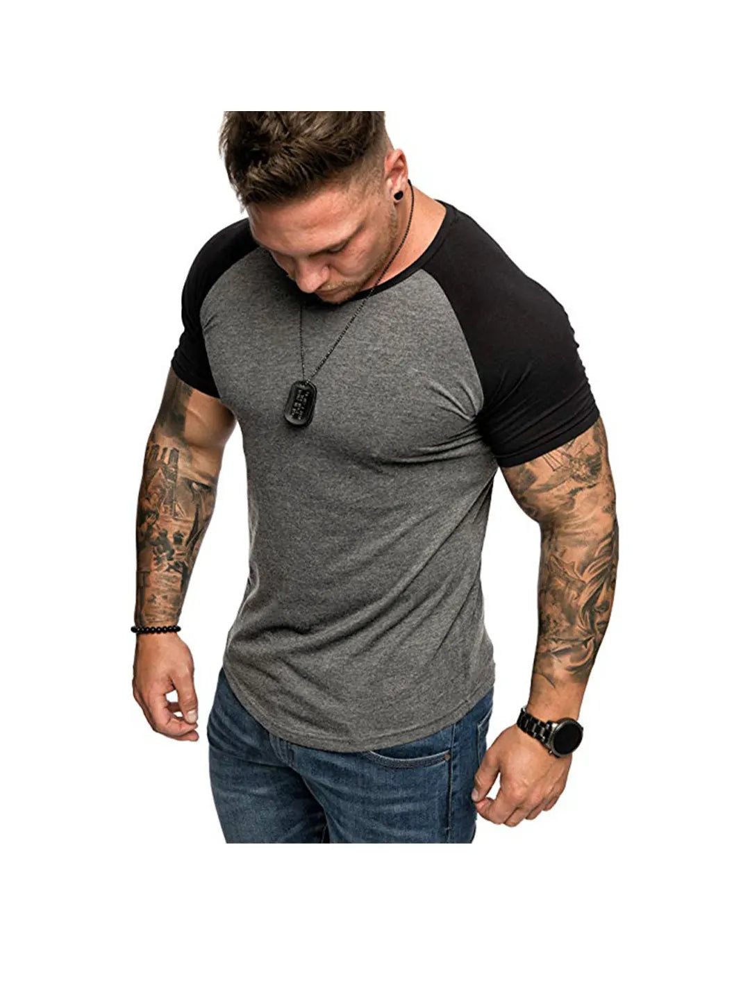 Men's raglan sleeve color block short sleeve T-shirt Soft Breathable