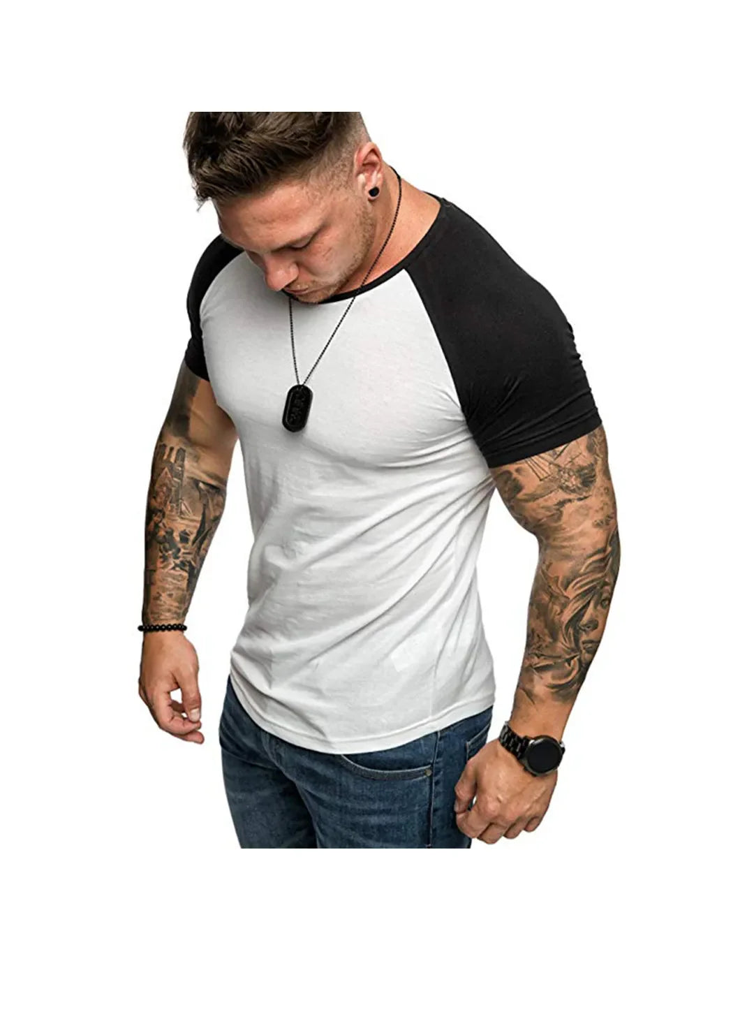 Men's raglan sleeve color block short sleeve T-shirt Soft Breathable