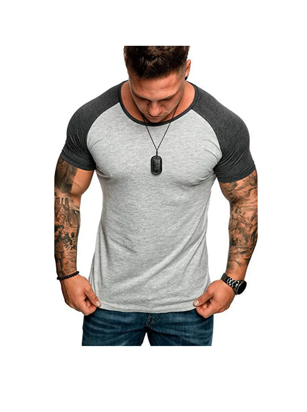 Men's raglan sleeve color block short sleeve T-shirt Soft Breathable