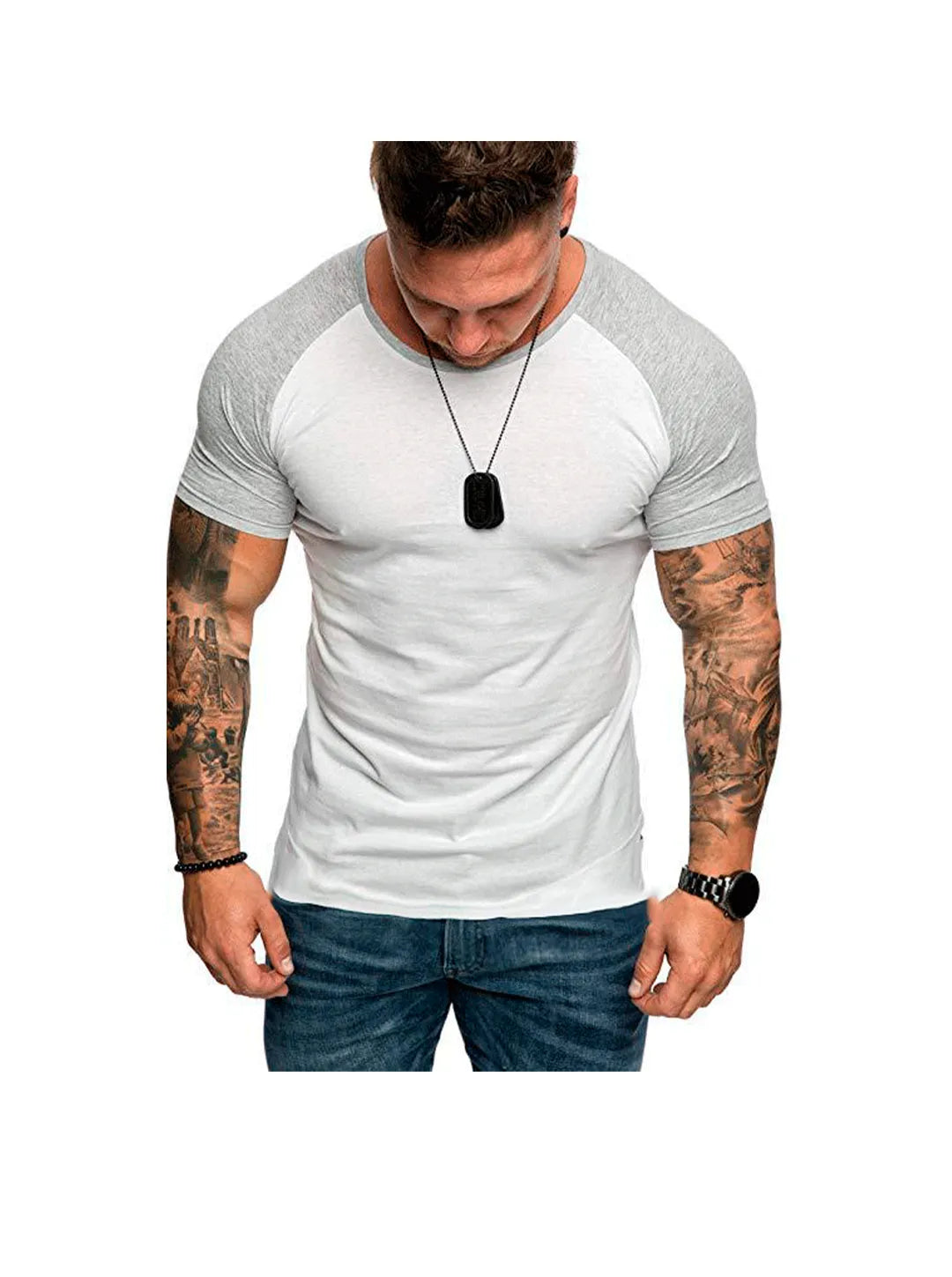 Men's raglan sleeve color block short sleeve T-shirt Soft Breathable