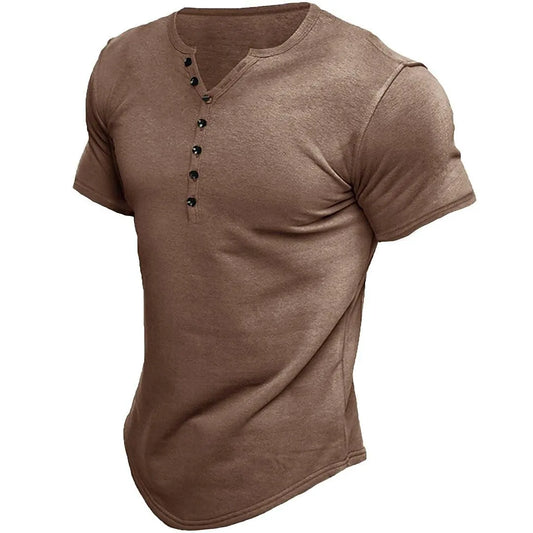 Men's Henley monochrome casual short sleeve t-shirt casual vintage