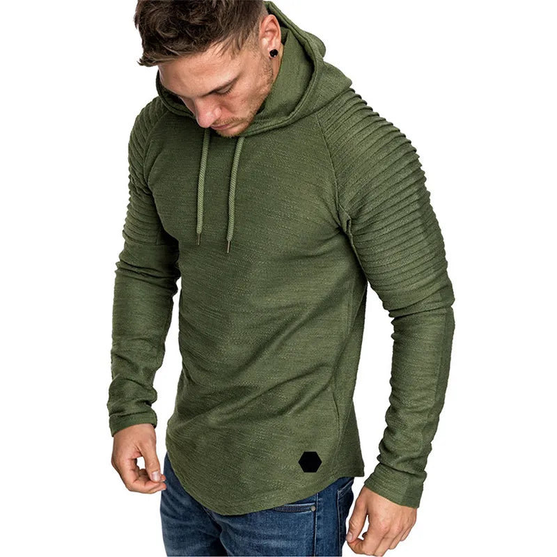 Men's Textured Solid Color Raglan Sleeve Pullover Hoodie Soft Breathable