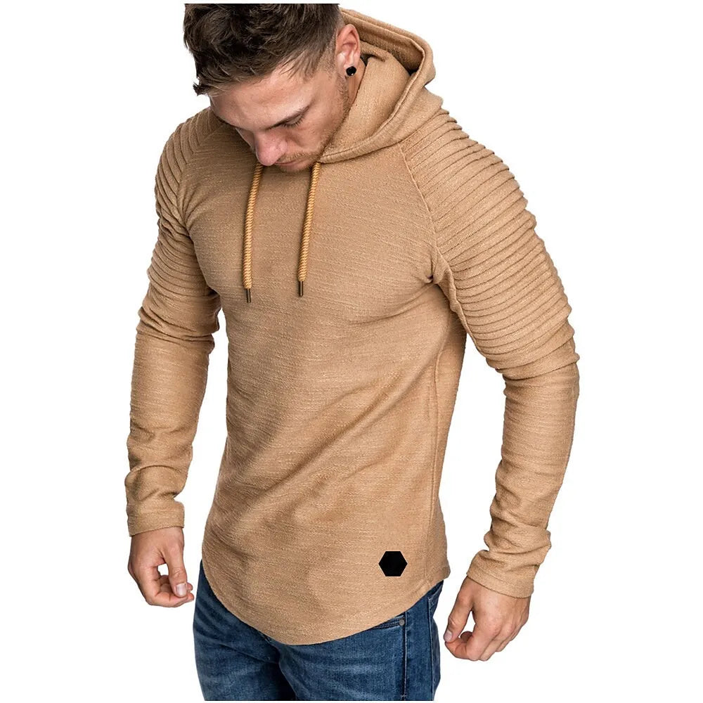 Men's Textured Solid Color Raglan Sleeve Pullover Hoodie Soft Breathable