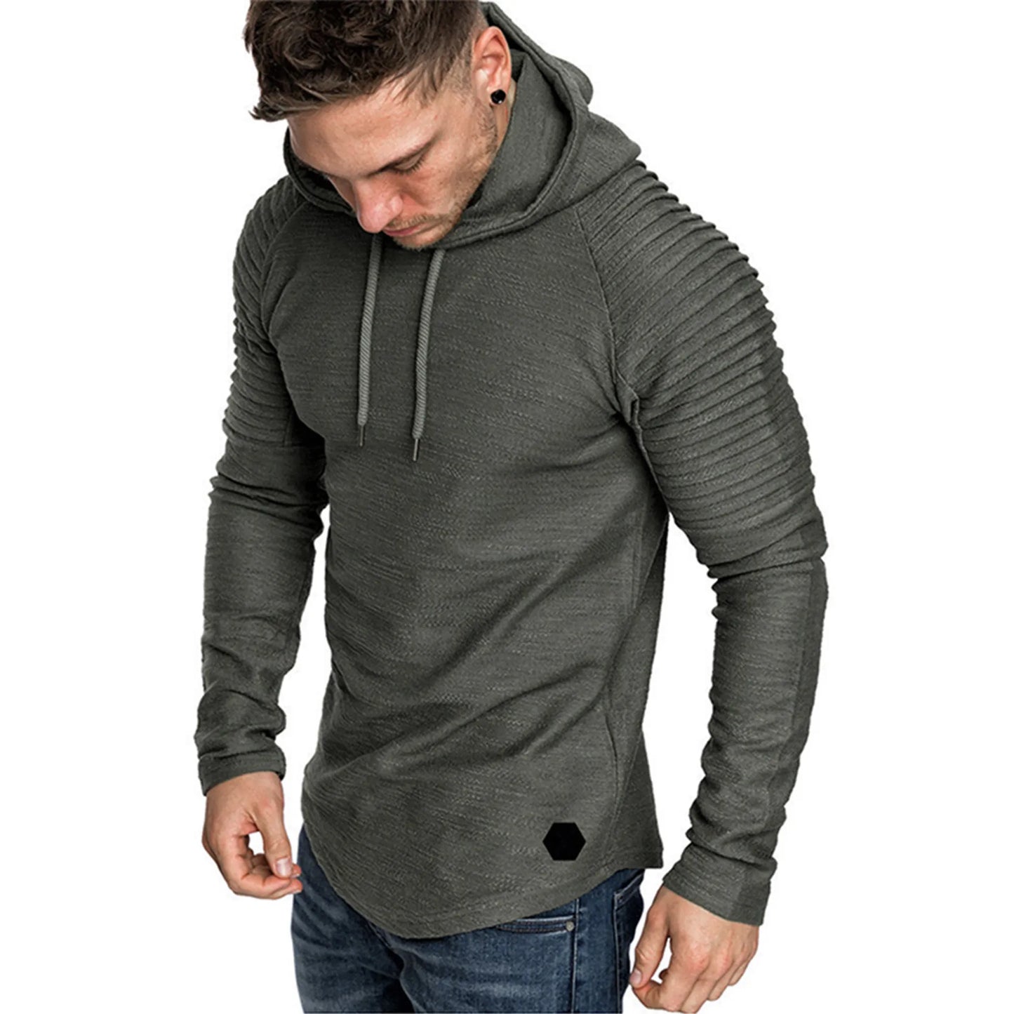 Men's Textured Solid Color Raglan Sleeve Pullover Hoodie Soft Breathable