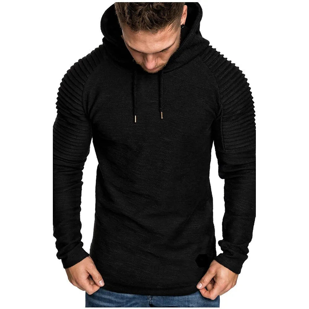 Men's Textured Solid Color Raglan Sleeve Pullover Hoodie Soft Breathable