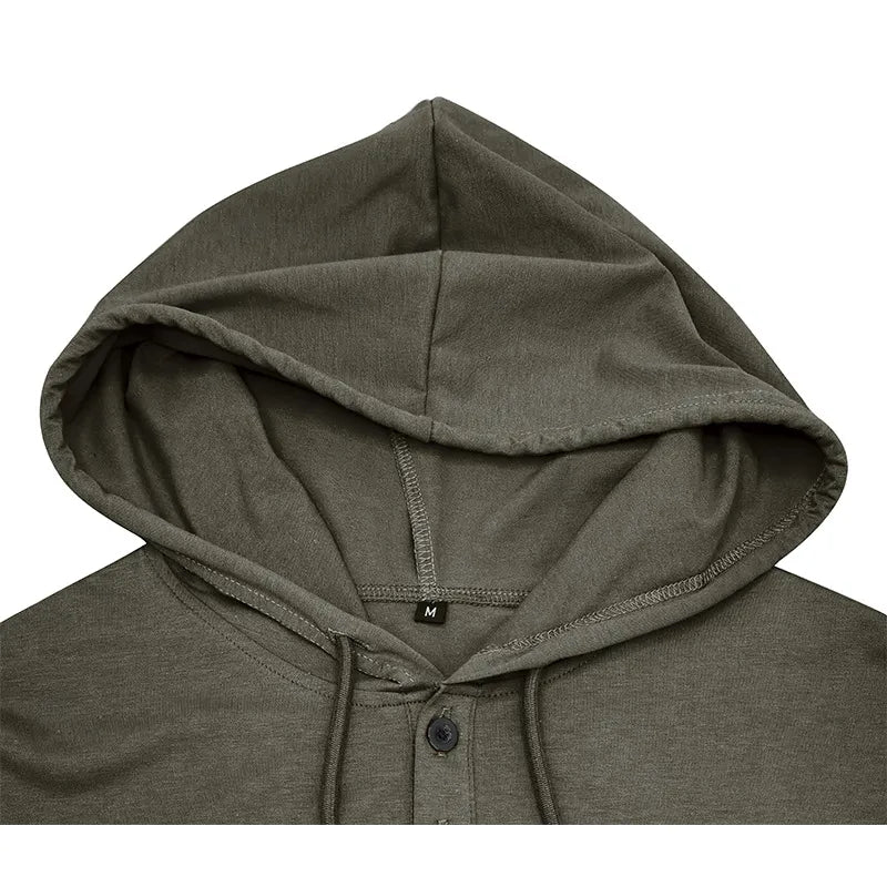 Men's single-colored stretch slim fit short sleeve hooded henley shirt