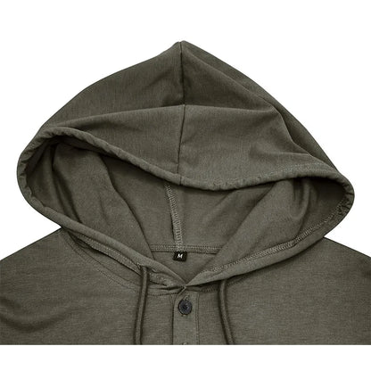 Men's single-colored stretch slim fit short sleeve hooded henley shirt